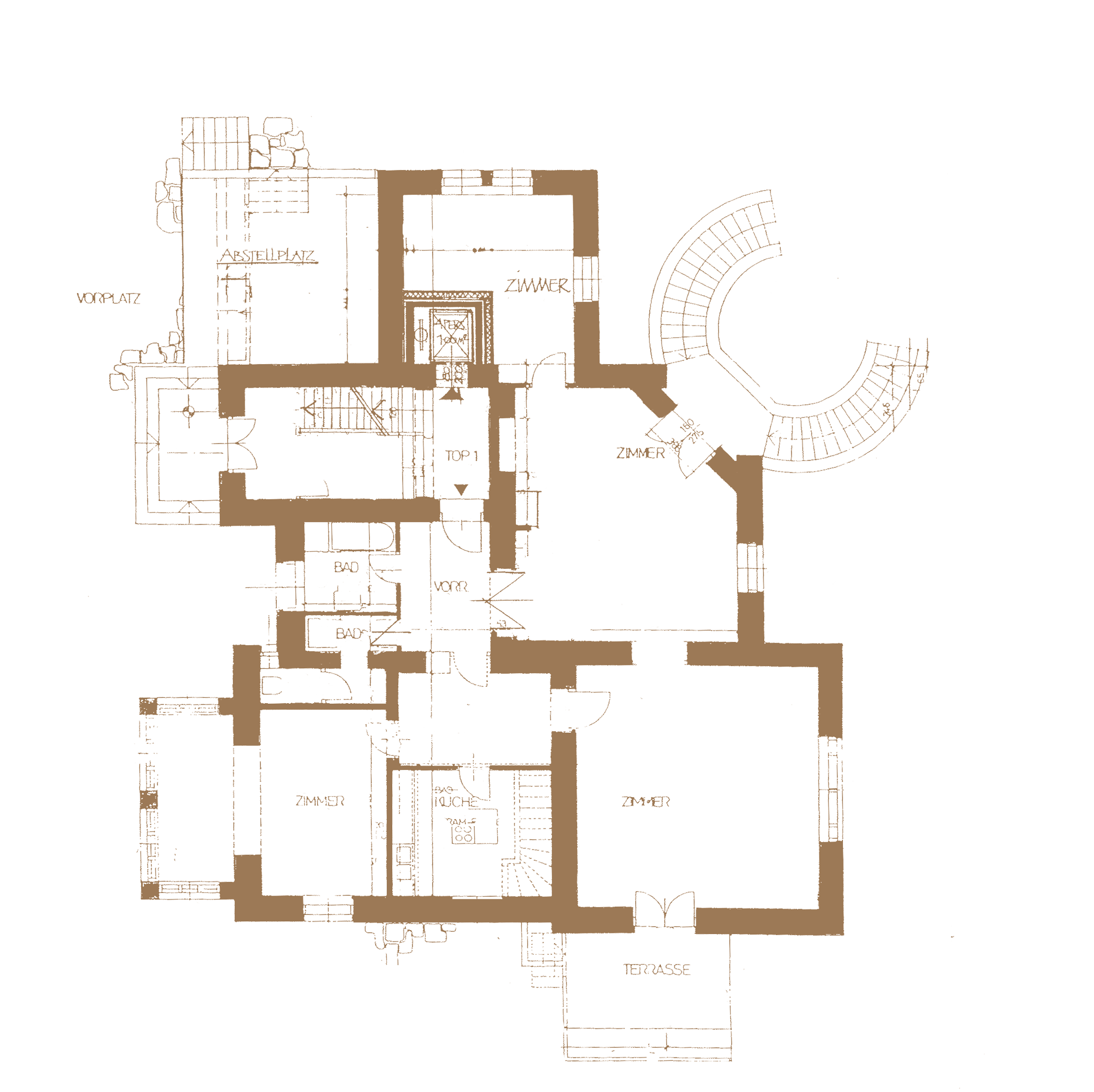 Grundriss des Erdgeschoss in herrschaftlicher Villa in Baden